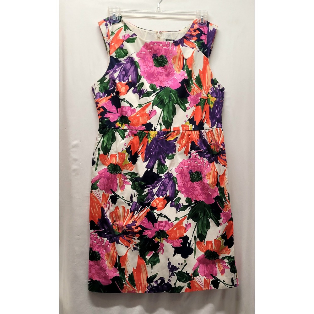 J.Crew Womens 14 Floral Sleeveless Cora Sheath Dress Cotton Lined Knee Pockets
